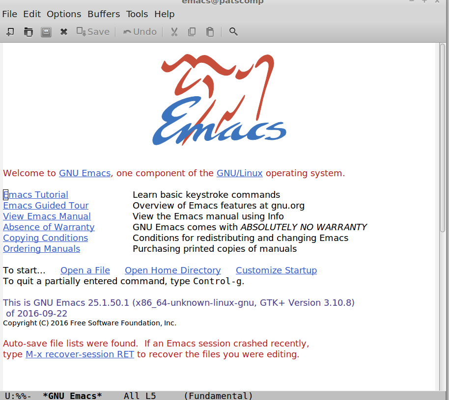 Image of Emacs splash screen"